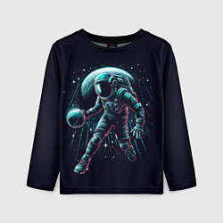 Лонгслив детский Космонавт играет в баскетбол, цвет: 3D-принт