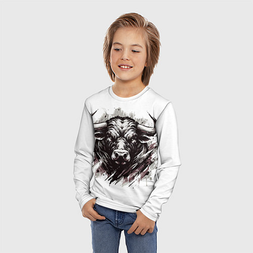 Детский лонгслив Гранж - портрет быка: голова / 3D-принт – фото 3