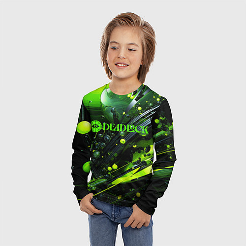 Детский лонгслив Deadlock logo зеленая абстракция / 3D-принт – фото 3