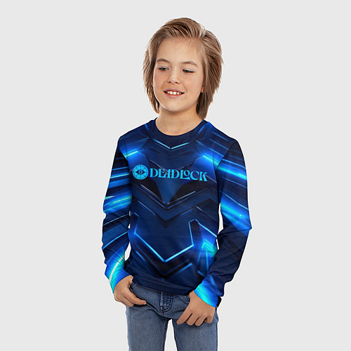 Детский лонгслив Deadlock logo и синий неон / 3D-принт – фото 3