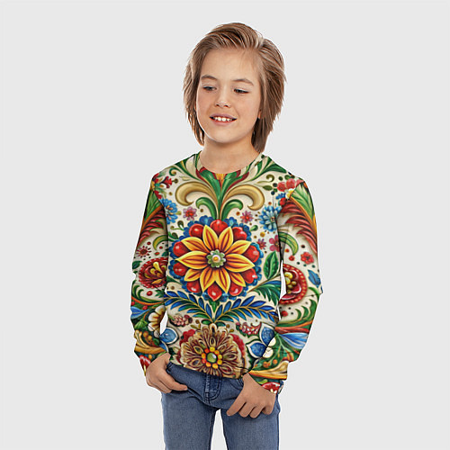 Детский лонгслив Русские классические узоры и орнамент / 3D-принт – фото 3