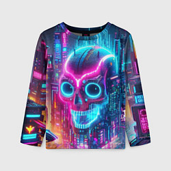 Лонгслив детский Neon skull in metropolis - future, цвет: 3D-принт