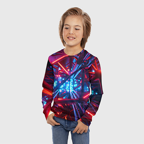 Детский лонгслив Неоновые трубки / 3D-принт – фото 3