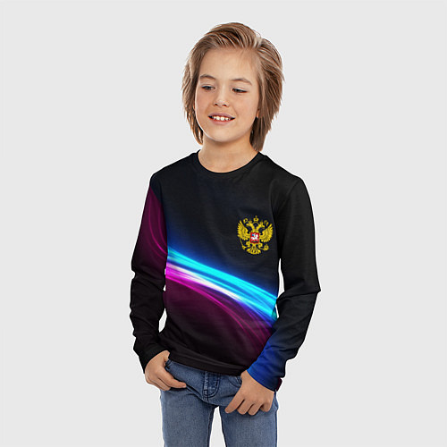 Детский лонгслив Россия неоновые волны / 3D-принт – фото 3