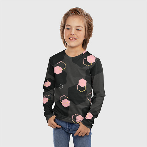 Детский лонгслив Геометрия на темном фоне / 3D-принт – фото 3