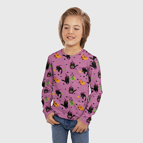 Детский лонгслив Хэллоуин и кот ведьмы / 3D-принт – фото 3