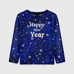 Лонгслив детский Happy new year паттерн синий со снежинками, цвет: 3D-принт