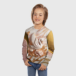 Лонгслив детский Фарфоровый лебедь и лотос на розовом мраморе, цвет: 3D-принт — фото 2