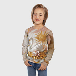 Лонгслив детский Фарфоровый лебедь и солнце на розовом мраморе, цвет: 3D-принт — фото 2