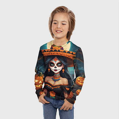 Детский лонгслив Страшилки ведьмочка / 3D-принт – фото 3
