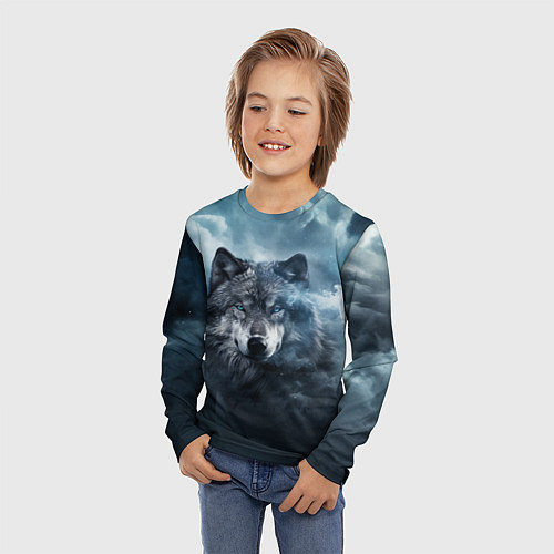 Детский лонгслив Волк ночью под луной / 3D-принт – фото 3