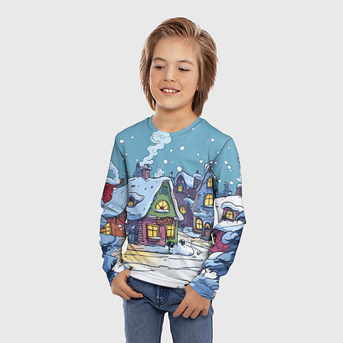 Детский лонгслив Зимние домики иллюстрация / 3D-принт – фото 3