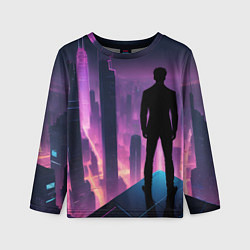 Лонгслив детский Человек смотрящий на ночной мегаполис, цвет: 3D-принт
