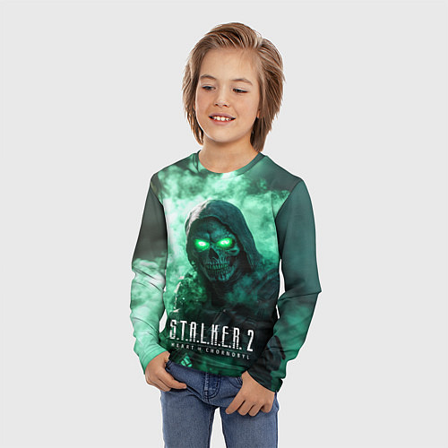 Детский лонгслив Stalker 2 череп с зелеными глазами / 3D-принт – фото 3