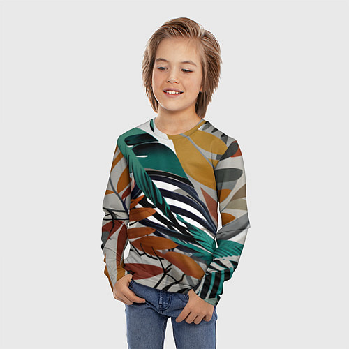 Детский лонгслив Полоски листья / 3D-принт – фото 3