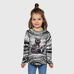 Лонгслив детский Чёрный кот играет на гитаре - нейроарт, цвет: 3D-принт — фото 2