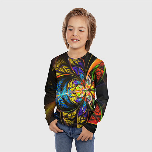Детский лонгслив Фрактальный оптический узор в цвете / 3D-принт – фото 3