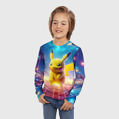 Детский лонгслив Funny Pikachu - vaporwave / 3D-принт – фото 3