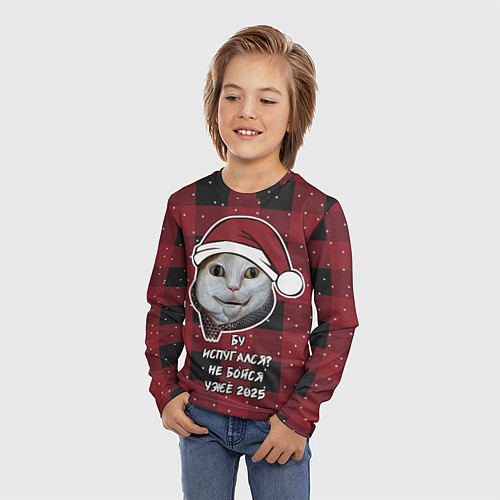 Детский лонгслив Кот бу испугался - не бойся уже 2025 / 3D-принт – фото 3