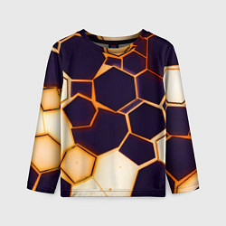 Лонгслив детский Чёрные шестиугольники на чёрном фоне, цвет: 3D-принт
