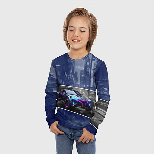 Детский лонгслив Футуристичный автомобиль / 3D-принт – фото 3