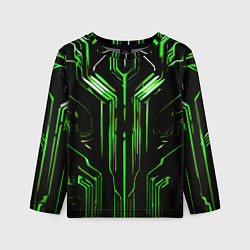 Лонгслив детский Green stripes on a black background, цвет: 3D-принт