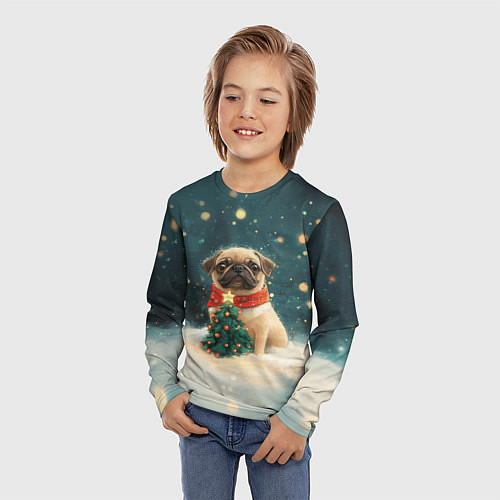 Детский лонгслив Мопс и маленькая елочка / 3D-принт – фото 3