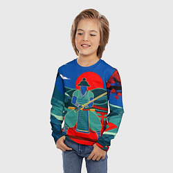 Лонгслив детский Яркий ретро самурай, цвет: 3D-принт — фото 2