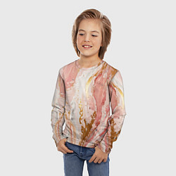 Лонгслив детский Брызги розовых и золотых красок в хаотичных узорах, цвет: 3D-принт — фото 2