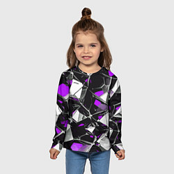 Лонгслив детский Фиолетово-белый паттерн на чёрном фоне, цвет: 3D-принт — фото 2