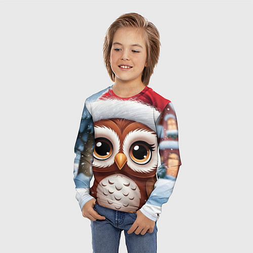 Детский лонгслив Новогодний совенок / 3D-принт – фото 3