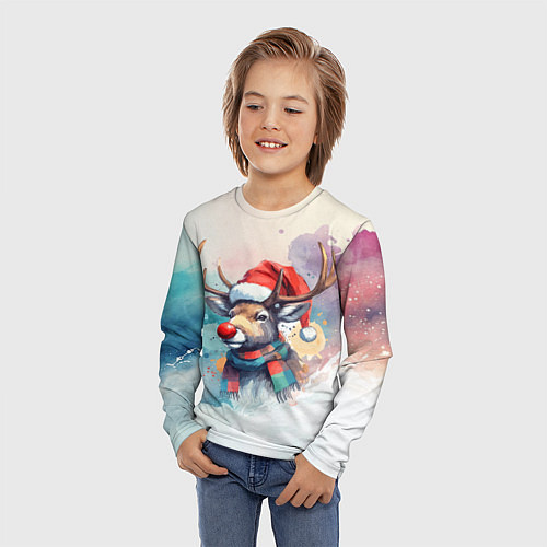 Детский лонгслив Новогодний олень / 3D-принт – фото 3