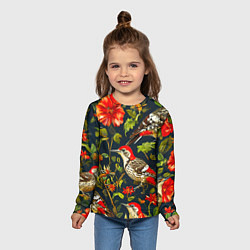 Лонгслив детский Дятлы и цветочки, цвет: 3D-принт — фото 2
