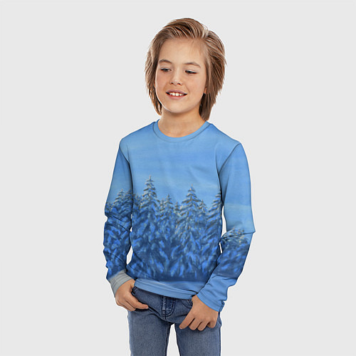 Детский лонгслив Ёлки под снегом в лесу / 3D-принт – фото 3
