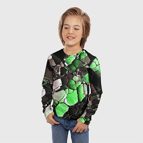 Детский лонгслив Чёрно-зелёный камень / 3D-принт – фото 3