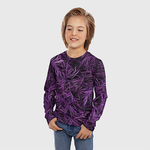 Детский лонгслив Фиолетовая трава на чёрном фоне / 3D-принт – фото 3