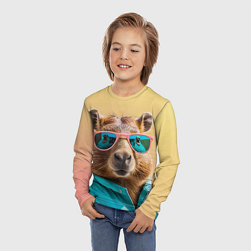 Детский лонгслив Модная капибара в отпуске / 3D-принт – фото 3