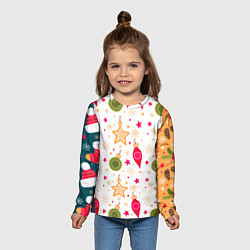Лонгслив детский Новогодние паттерны комбинация, цвет: 3D-принт — фото 2