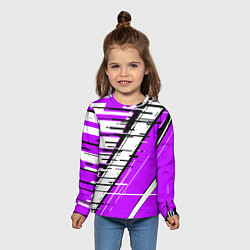 Лонгслив детский Чёрно-белые глитч полосы на фиолетовом фоне, цвет: 3D-принт — фото 2