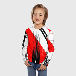 Лонгслив детский Вертикальные чёрные линии на красно-белом фоне, цвет: 3D-принт — фото 2