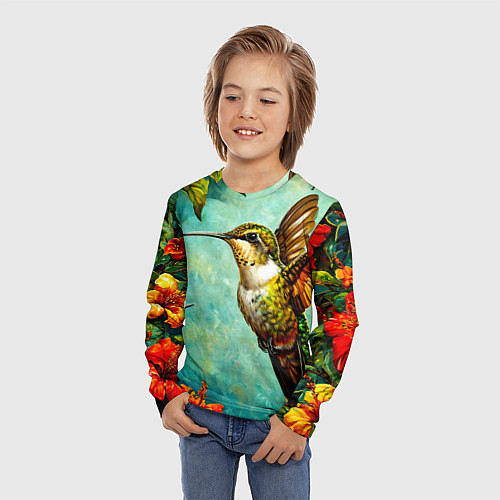 Детский лонгслив Колибри в природе / 3D-принт – фото 3
