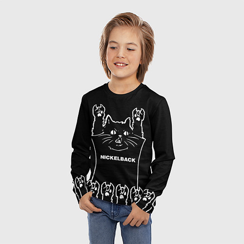 Детский лонгслив Nickelback: cat rock / 3D-принт – фото 3