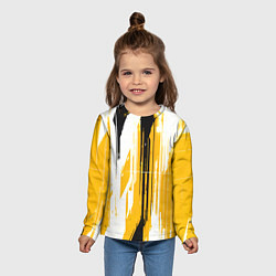 Лонгслив детский Вертикальные чёрно-белые линии на жёлтом фоне, цвет: 3D-принт — фото 2