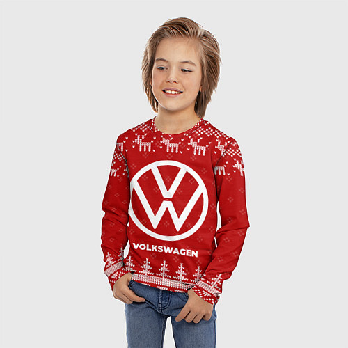Детский лонгслив Новогодний Volkswagen с оленями / 3D-принт – фото 3