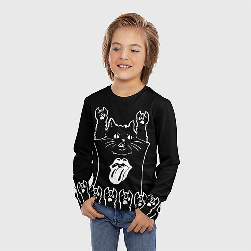 Детский лонгслив Rolling Stones: cat rock / 3D-принт – фото 3