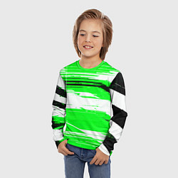 Лонгслив детский Горизонтальные чёрно-белые линии на зелёном фоне, цвет: 3D-принт — фото 2