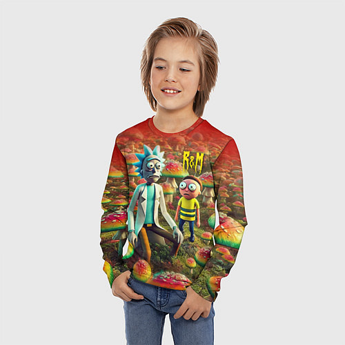 Детский лонгслив Рик и Морти заблудились в мухоморном поле / 3D-принт – фото 3