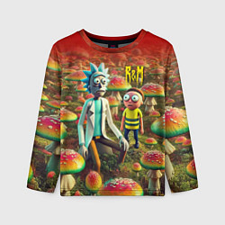 Лонгслив детский Рик и Морти заблудились в мухоморном поле, цвет: 3D-принт