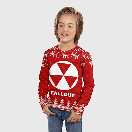 Детский лонгслив Новогодний Fallout с оленями / 3D-принт – фото 3