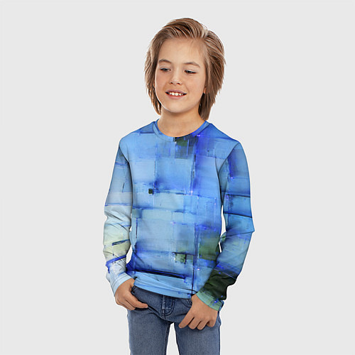 Детский лонгслив Чёрные пятна на синем фоне абстракция / 3D-принт – фото 3